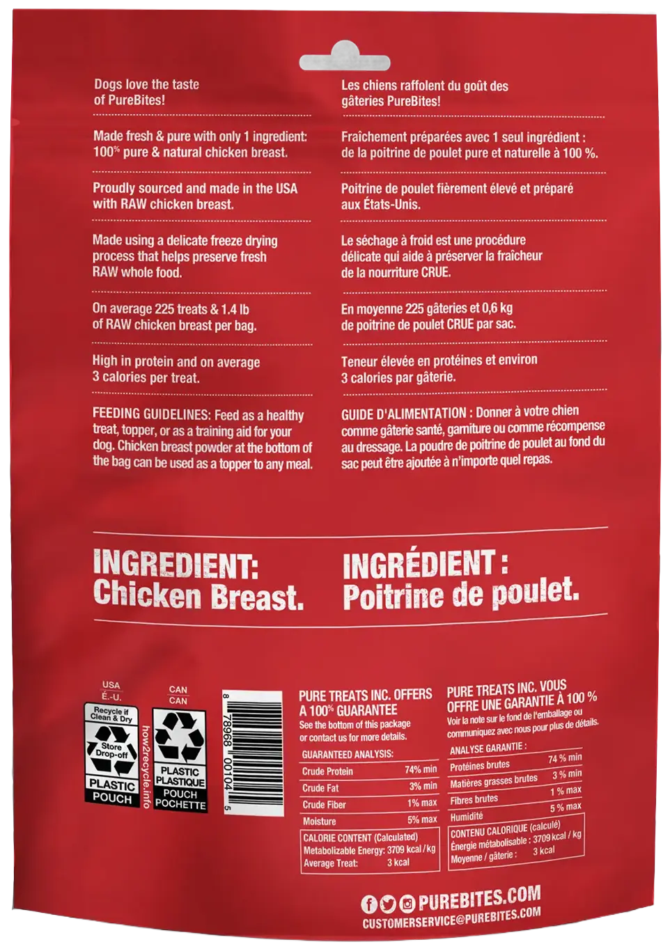 Back of PureBites Chicken Breast Freeze-Dried Dog Treats 6.2-oz