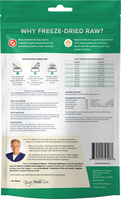 Back of Dr. Marty Nature's Blend Essential Wellness Freeze-Dried Raw Adult Dog Food 6-oz
