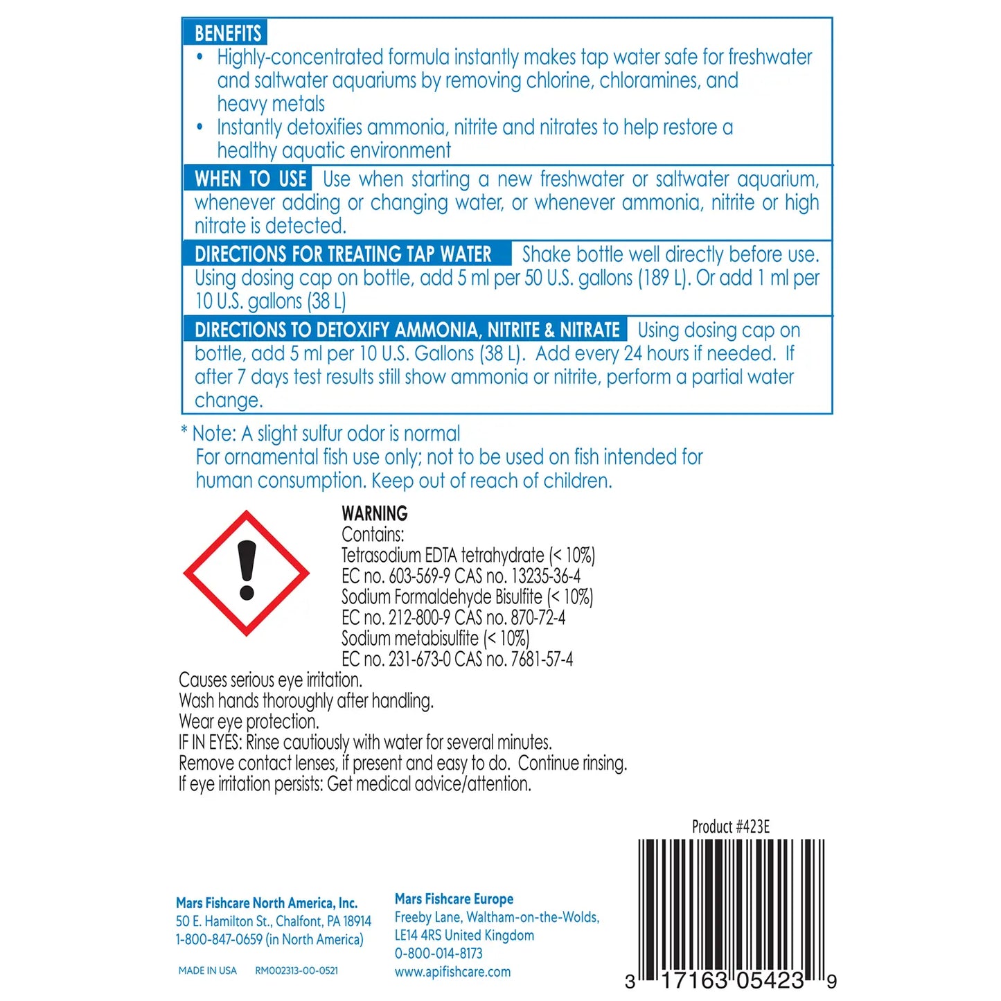 Back of API Aqua Essential All-in-One Water Conditioner 16-oz