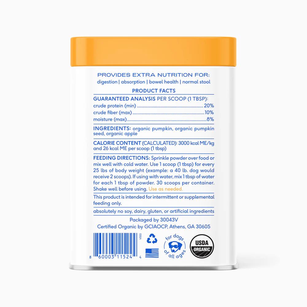 Native Pet Organic Pumpkin Fiber Powder Digestive Supplement for Dogs 8-oz, Kwik Pets