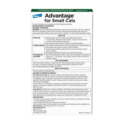 Back of Elanco Advantage 2-Month Supply Topical Flea Treatment for Small Cats 2-9 lbs