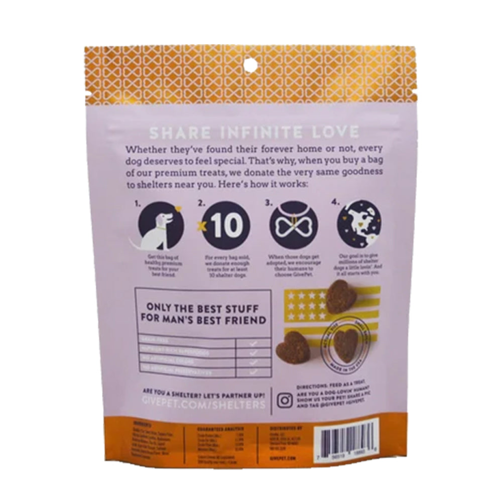 Back of Givepet Off-Leash Leisure Grain-Free Premium Soft Chewy Dog Treats Applesauce, Bacon & Cinnamon 6-oz
