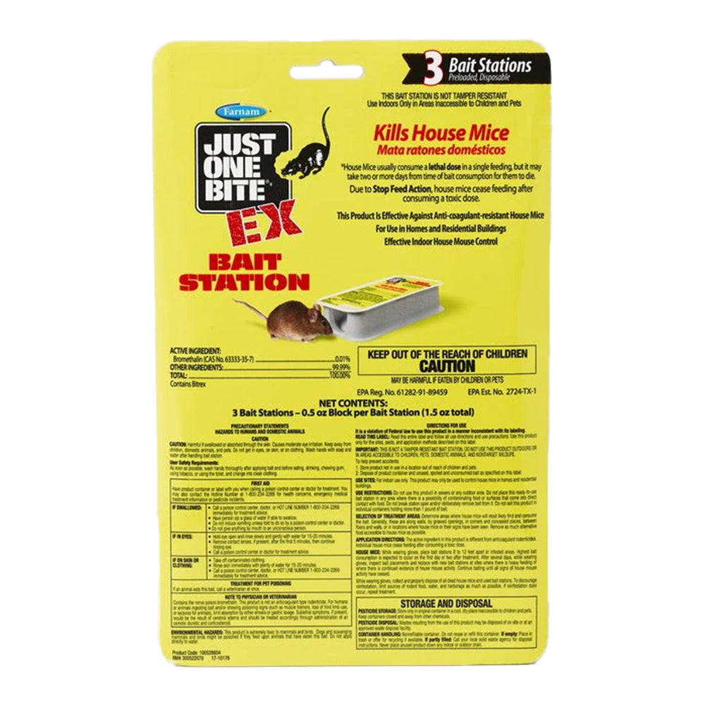 Back of Farnam Just One Bite EX Mouse Bait Station 3 Count