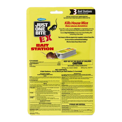 Back of Farnam Just One Bite EX Mouse Bait Station 3 Count