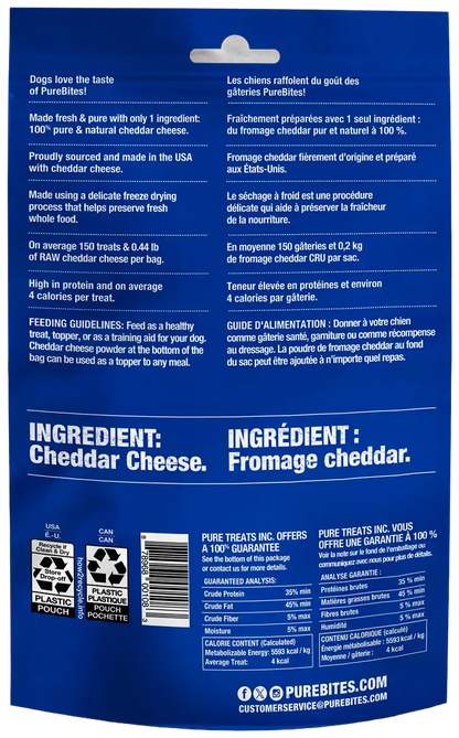 Back of PureBites Cheddar Cheese Freeze-Dried Dog Treats 4.2-oz