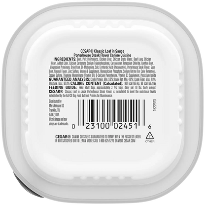 Back of Cesar Classic Loaf in Sauce Adult Wet Dog Food Porterhouse Steak 3.5-oz