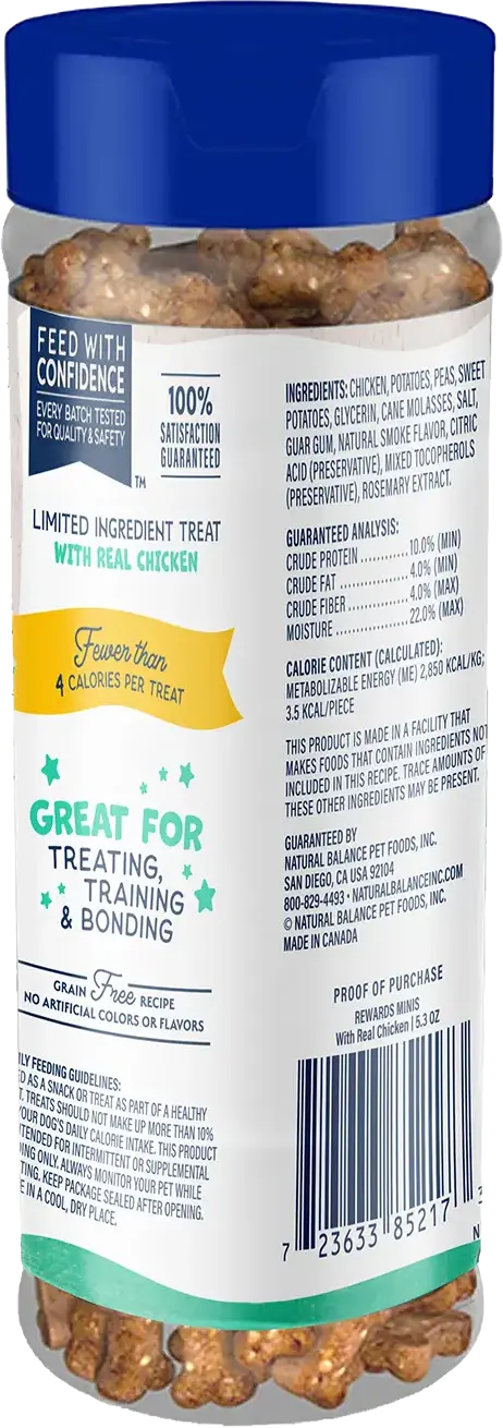 Back of Natural Balance Pet Foods Rewards Minis Soft & Meaty Dog Treats Chicken 5.3-oz