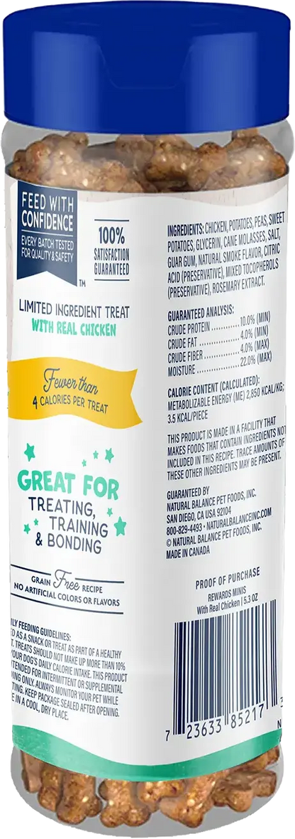 Back of Natural Balance Pet Foods Rewards Minis Soft & Meaty Dog Treats Chicken 5.3-oz