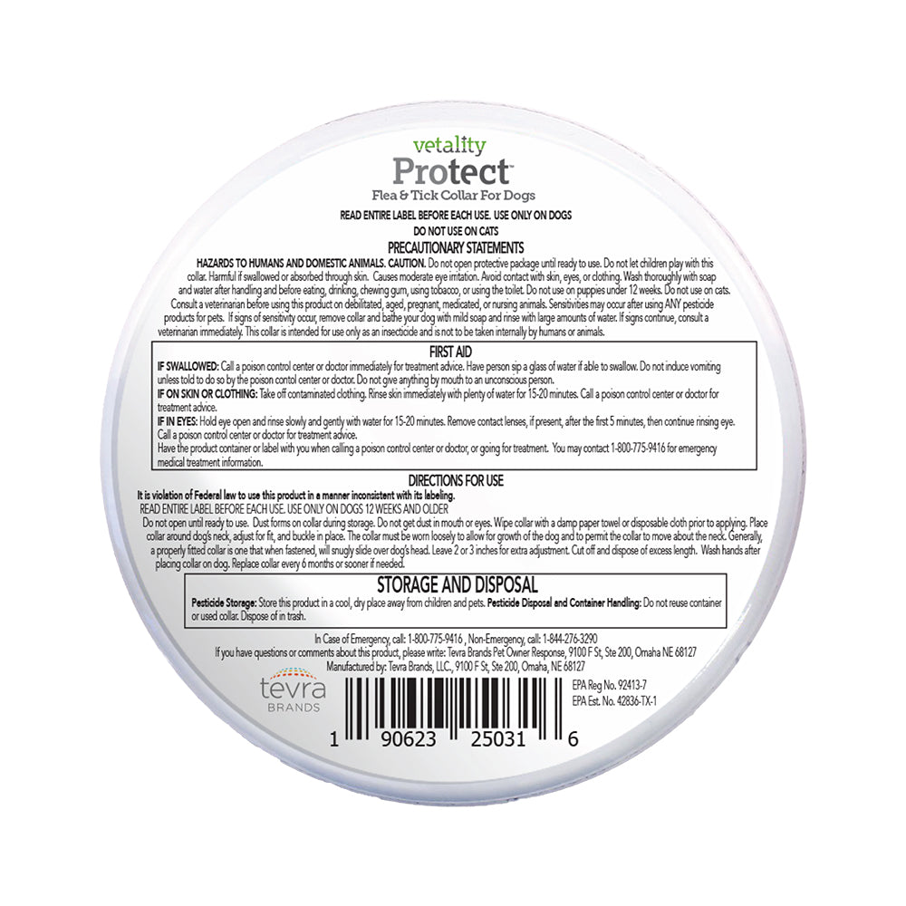 Back of Vetality Protect Flea & Tick Dog Collar 2 Count