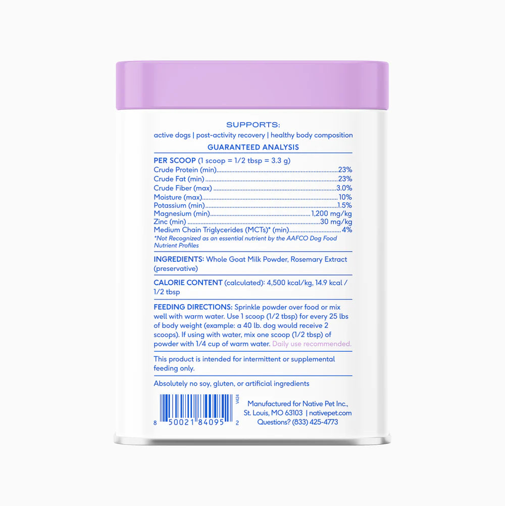 Native Pet Goat Milk Powder Recovery & Energy Support for Active Dogs 7-oz, Kwik Pets