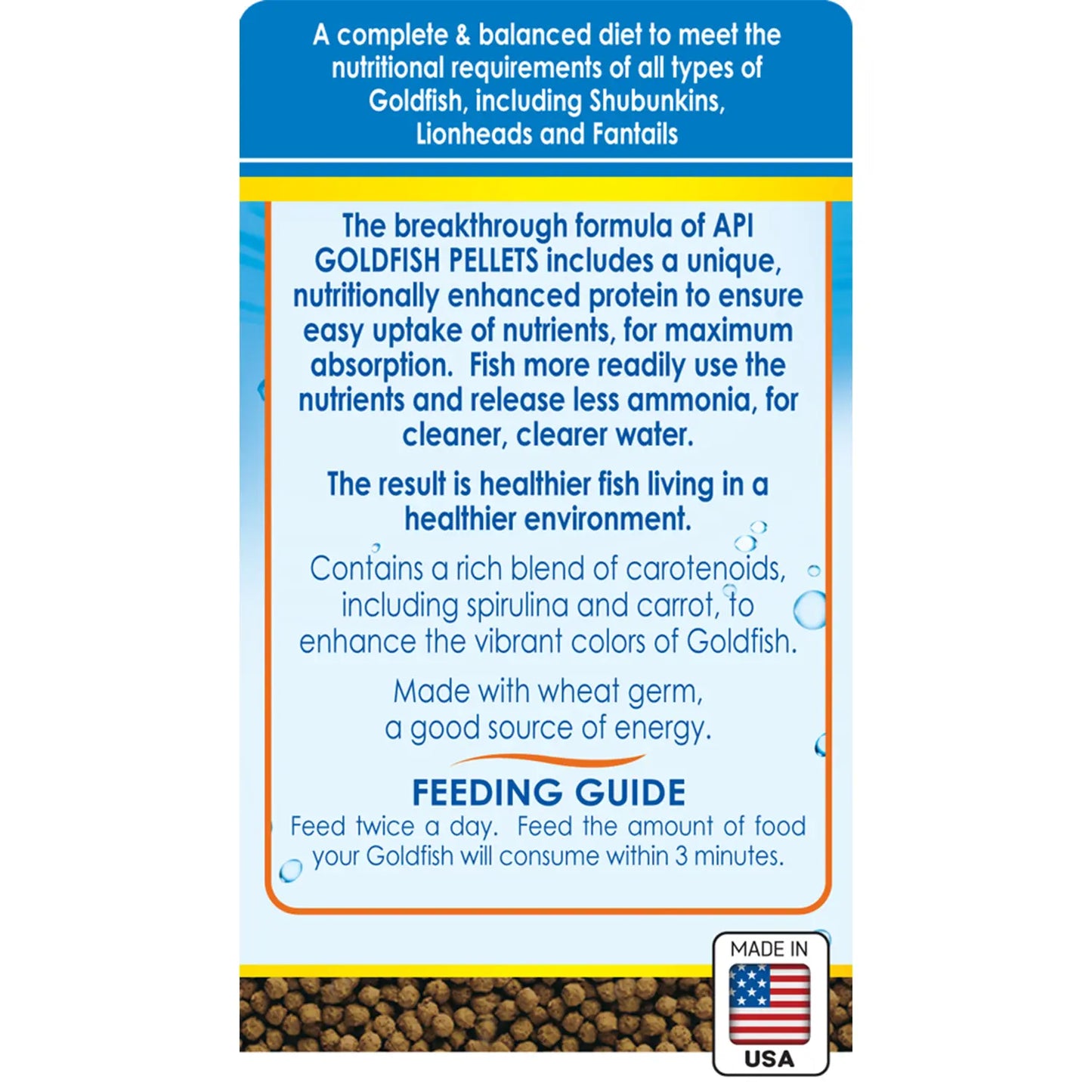 Back of API Goldfish Premium Sinking Pellets Fish Food 7-oz