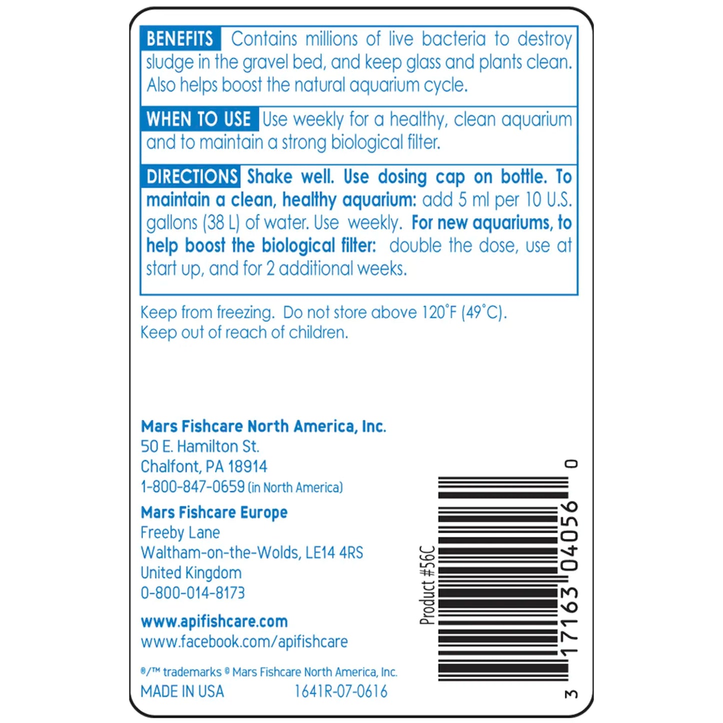 Back of API Stress Zyme Freshwater & Saltwater Aquarium Water Cleaner 4-oz