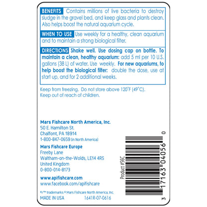 Back of API Stress Zyme Freshwater & Saltwater Aquarium Water Cleaner 4-oz