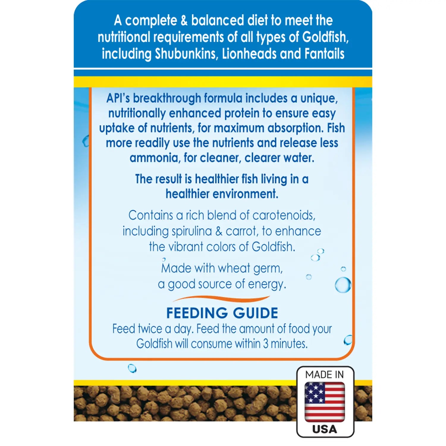 Back of API Goldfish Premium Sinking Pellets Fish Food 4-oz