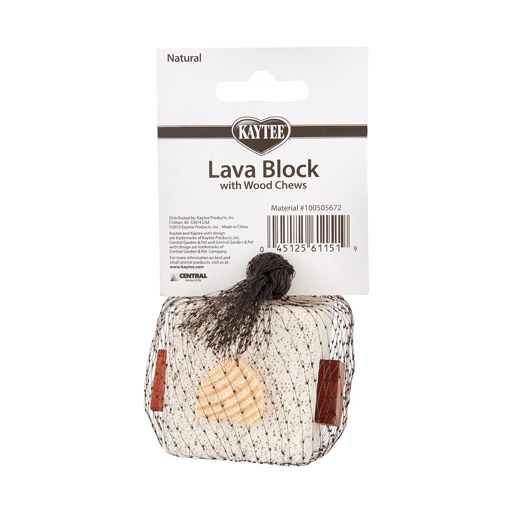 Back of Kaytee Lava Block with Wood Chews for Small Animals 2.5 in X 2.5 in X 5 in