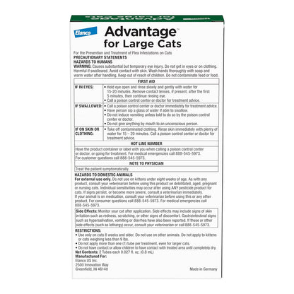 Back of Elanco Advantage 2-Month Supply Topical Flea Treatment for Large Cats Over 9 lbs