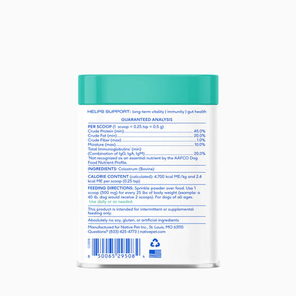 Native Pet Colostrum Immune System Powder Supplement for Dogs 2.2-oz, Kwik Pets
