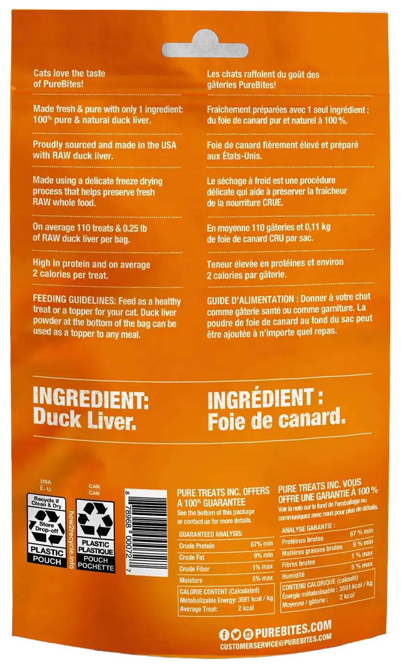 Back of PureBites Duck Liver Freeze-Dried Cat Treats 1.05-oz