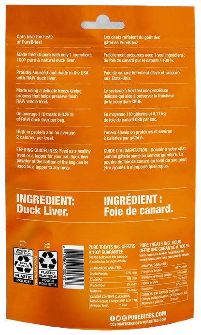Back of PureBites Duck Liver Freeze-Dried Cat Treats 1.05-oz