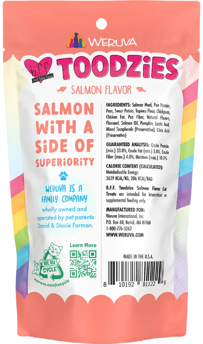Back of Weruva B.F.F. Toodzies Crunchy Salmon Cat Treats 2-oz