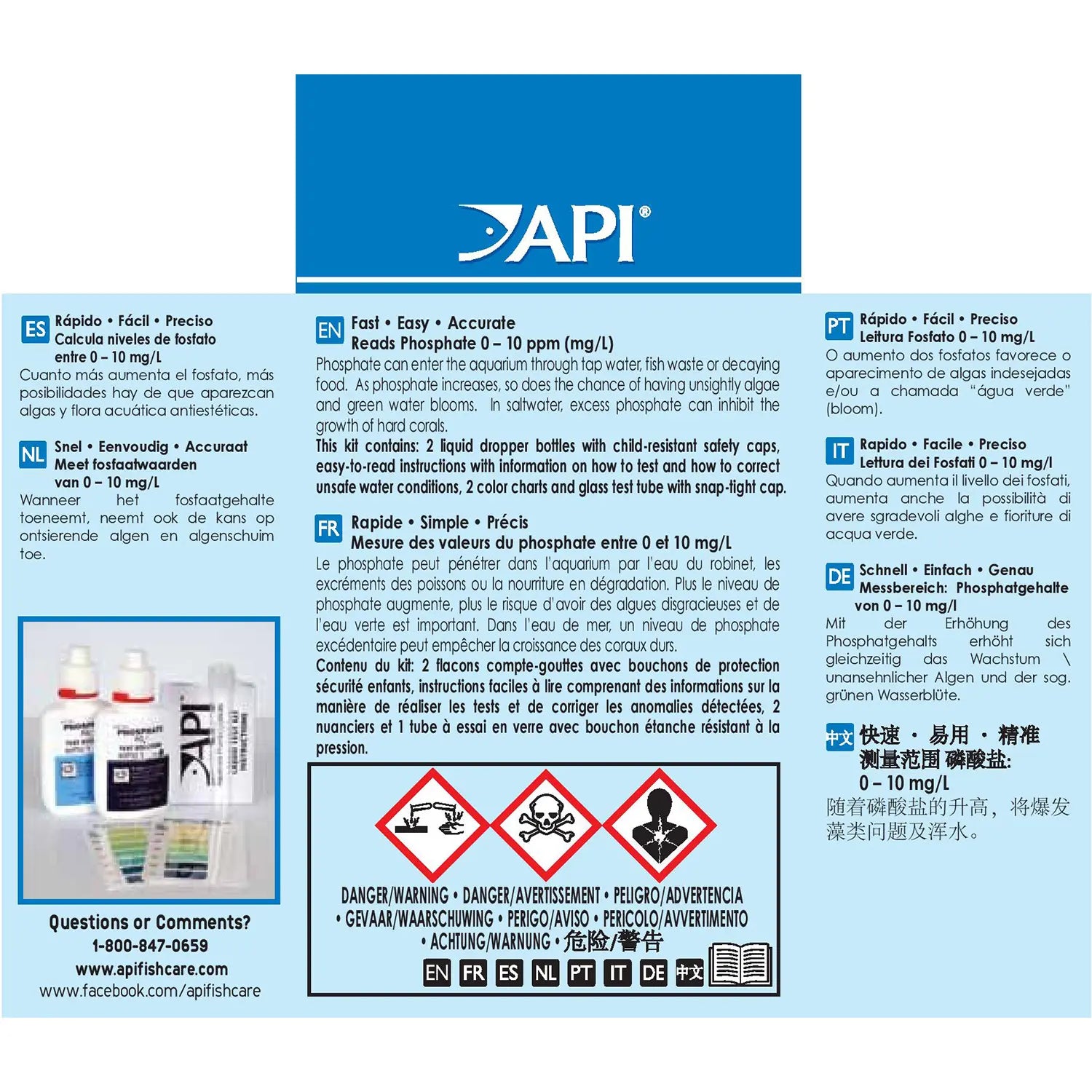 Back of API Phosphate Test Kit Freshwater & Saltwater Aquarium 150 Count
