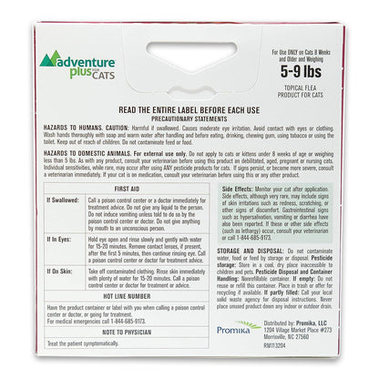 Back of Promika Adventure Plus 4-Month Supply Flea & Tick Prevention for Cats between 5-9 lbs 4 Count