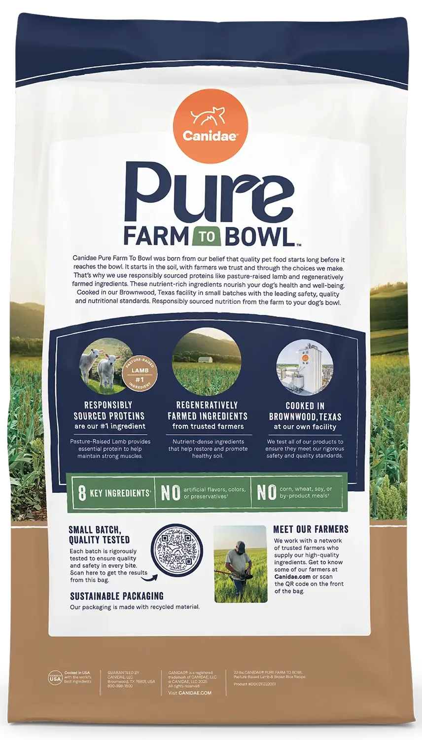 Back of Canidae Pure Goodness Wholesome Grains Adult Dry Dog Food Real Lamb & Brown Rice Recipe 4-lb