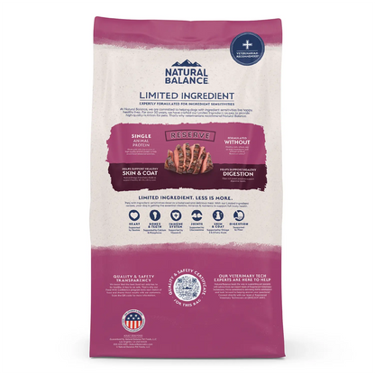 Back of Natural Balance Pet Foods Limited Ingredient Reserve Grain Free Adult Dry Dog Food Sweet Potato & Venison 22-lb