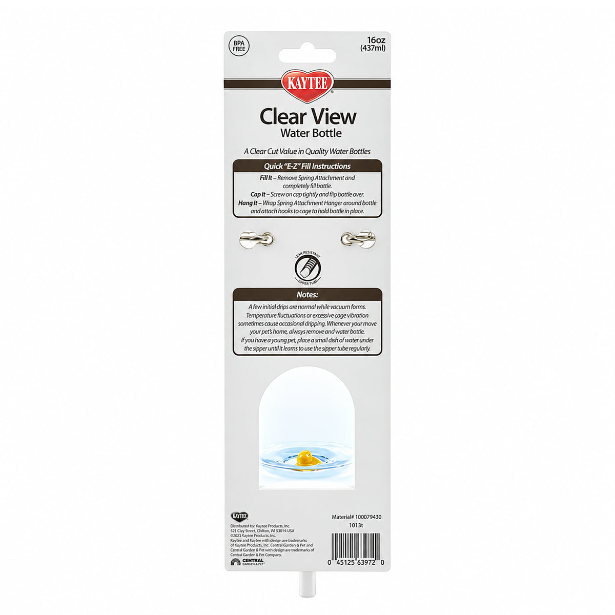 Back of Kaytee Clear Water Bottle for Small Pets 16-oz