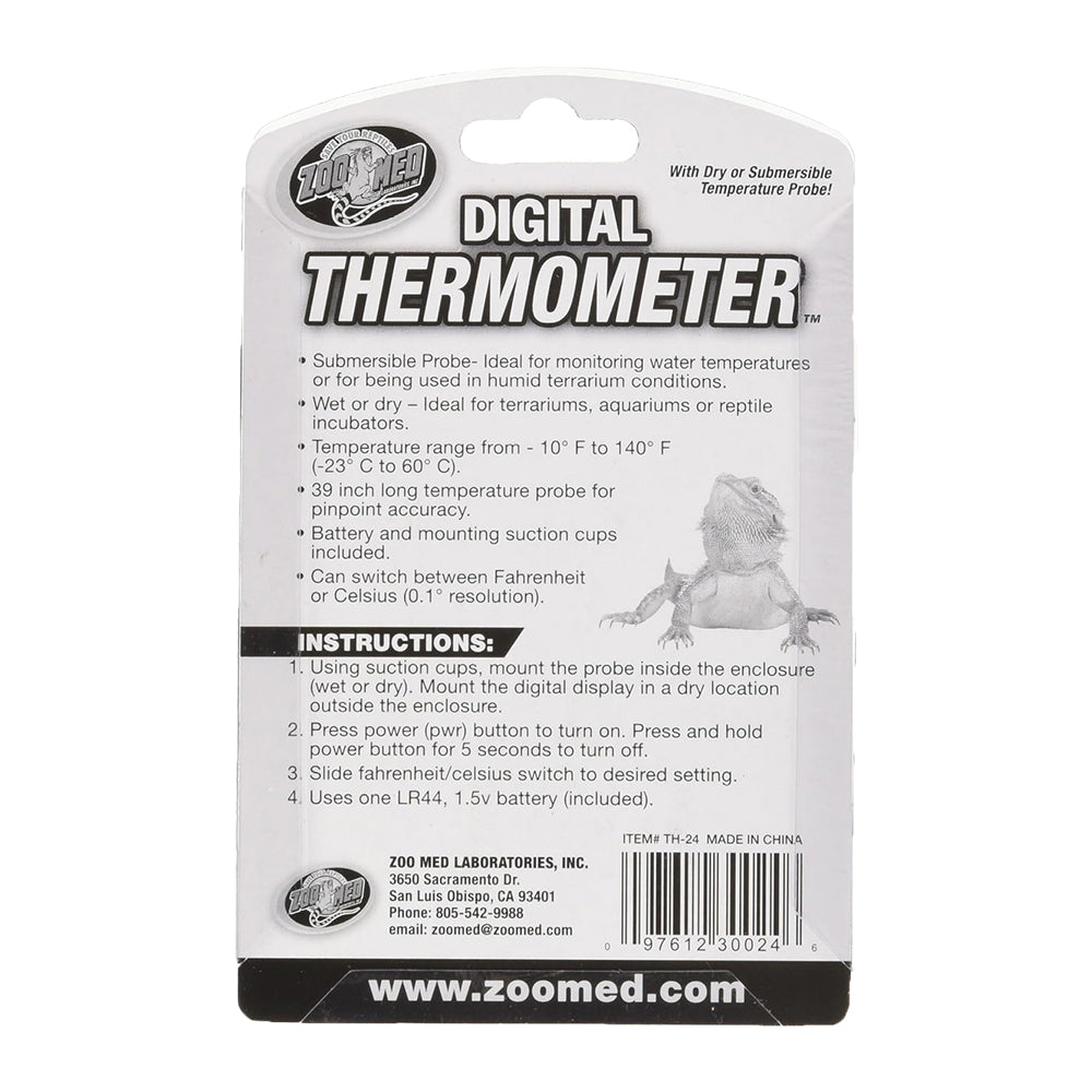 Back of Zoo Med Yellow Digital Terrarium Thermometer