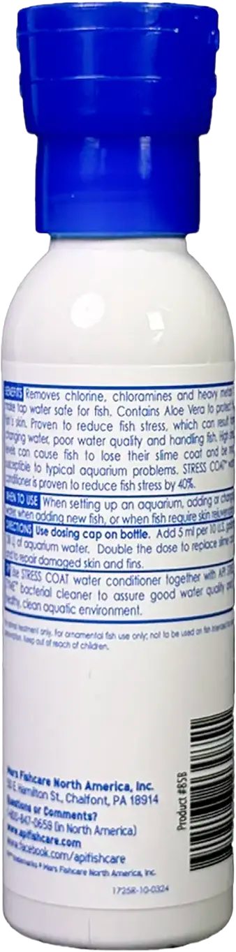 Back of API Stress Coat No Pump Remedy Aquarium Water Conditioner 4-oz