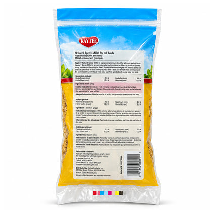 Back of Kaytee Natural Spray Millet Bird Treats 12 Count 7-oz