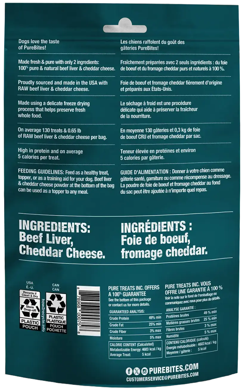 Back of PureBites Beef & Cheese Freeze-Dried Dog Treats 4.2-oz