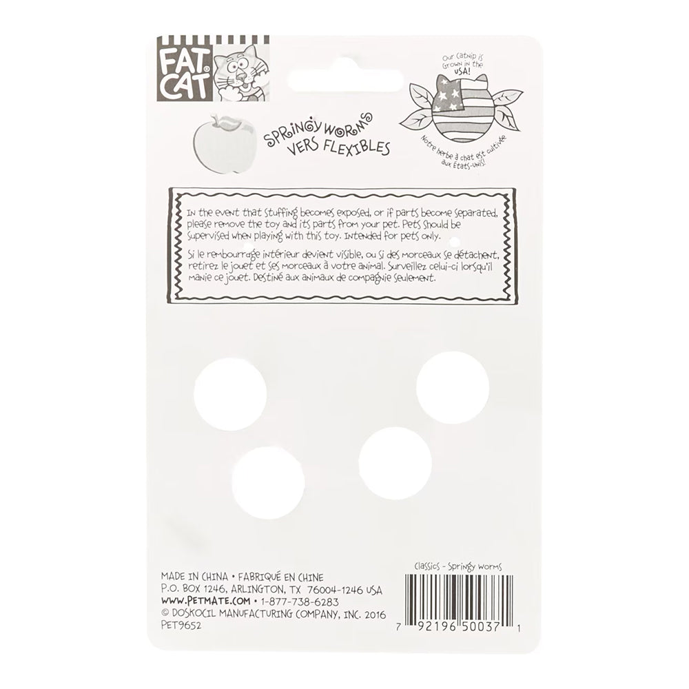 Back of Fat Cat Classic Springy Worms Catnip Toy Assorted 2 Count