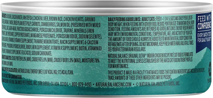 Back of Natural Balance Pet Foods Original Ultra Indoor Canned Cat Food Chicken Formula 5.5-oz
