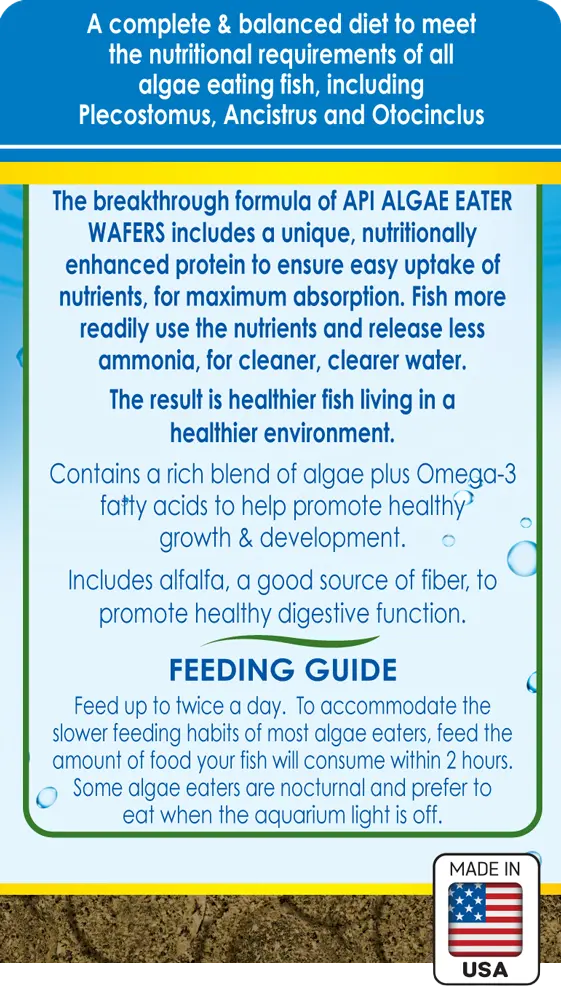 Back of API Algae Eater Premium Sinking Wafer Fish Food 6.4-oz