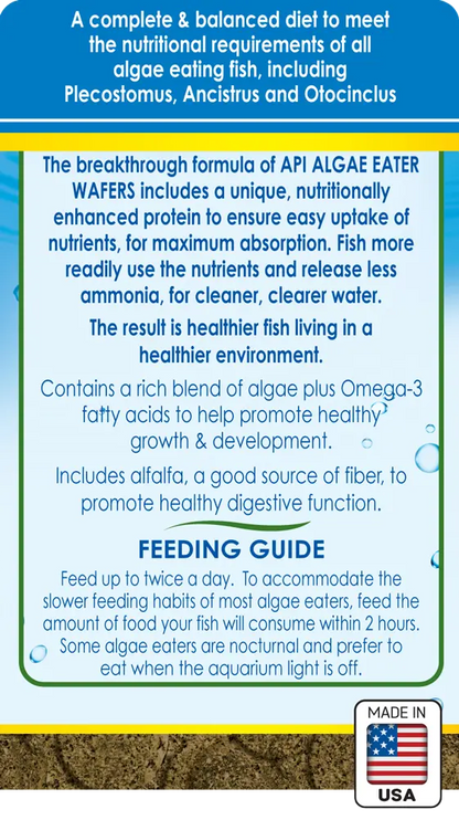 Back of API Algae Eater Premium Sinking Wafer Fish Food 6.4-oz