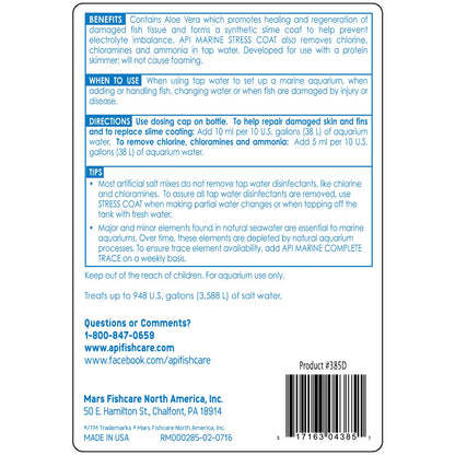 Back of API Stress Coat Marine Aquarium Remedy 16-oz