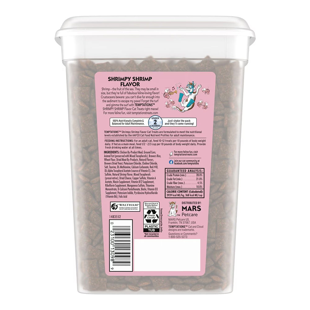 Back of Temptations Classics Crunchy & Soft Adult Cat Treats Shrimpy Shrimp 16-oz