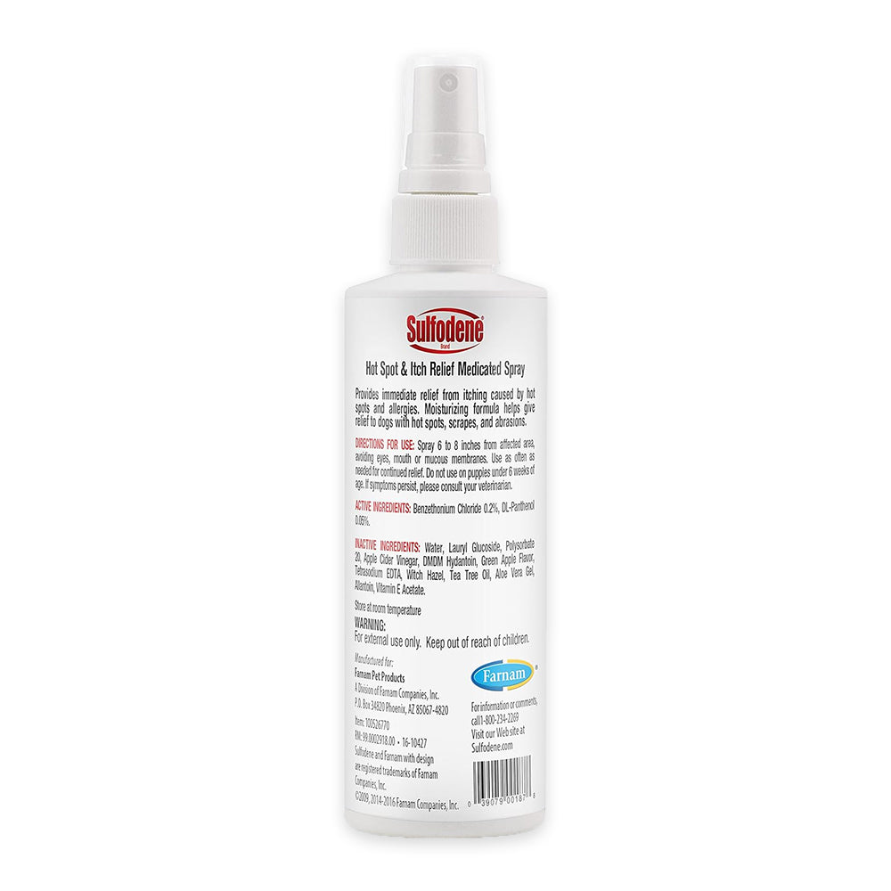 Back of Sulfodene Hot Spot & Itch Relief Medicated Spray for Dogs 8-oz