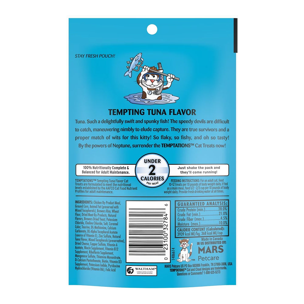 Back of Temptations Classics Crunchy & Soft Adult Cat Treats Tempting Tuna 3-oz