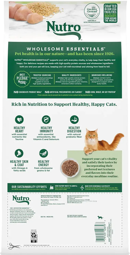Back of Nutro Wholesome Essentials Chicken & Brown Rice Recipe Senior Dry Cat Food 5-lb
