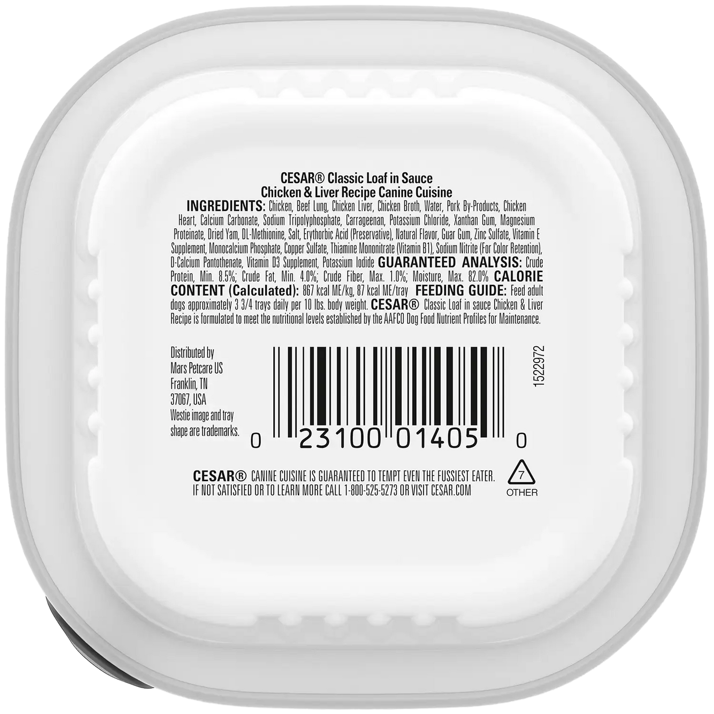 Back of Cesar Classic Loaf in Sauce Adult Wet Dog Food Chicken & Liver 3.5-oz