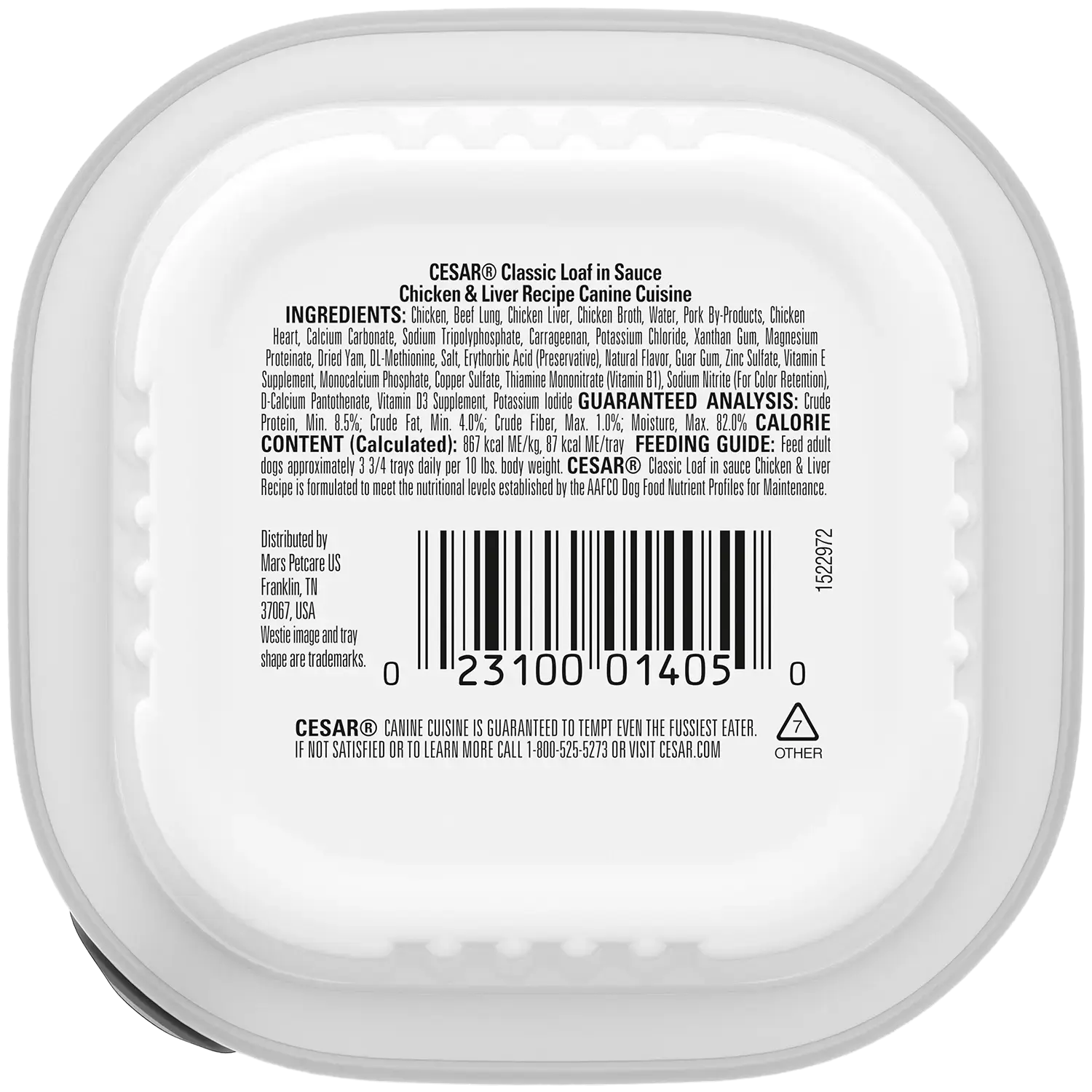 Back of Cesar Classic Loaf in Sauce Adult Wet Dog Food Chicken & Liver 3.5-oz
