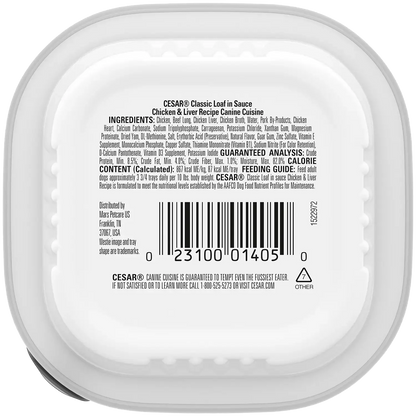 Back of Cesar Classic Loaf in Sauce Adult Wet Dog Food Chicken & Liver 3.5-oz