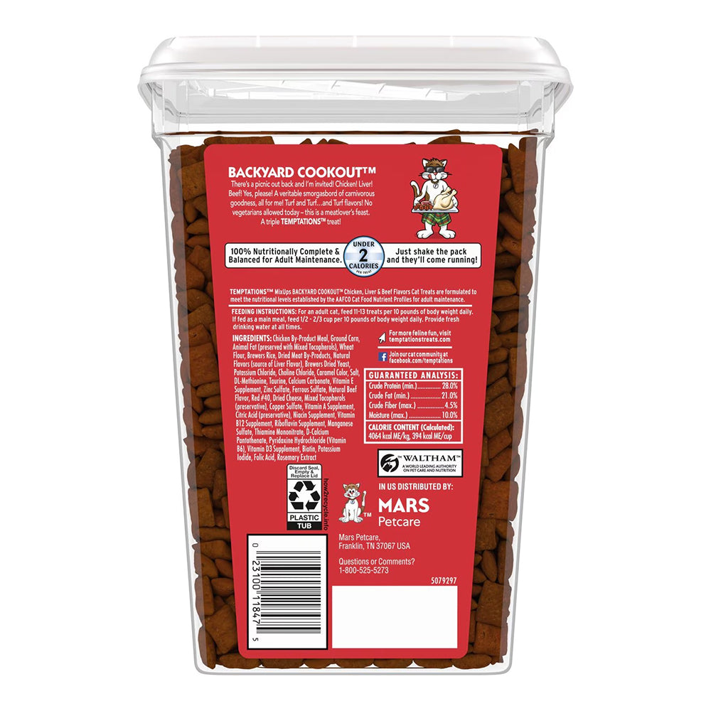 Back of Temptations MixUps Crunchy & Soft Adult Cat Treats Backyard Cookout 30-oz