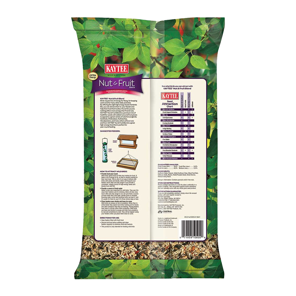 Back of Kaytee Nut & Fruit Blend Wild Bird Food 5-lb