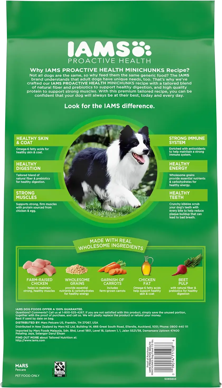 Back of IAMS Minichunks Small Kibble High Protein Adult Dry Dog Food Real Chicken 7-lb
