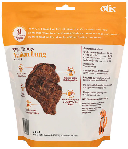 Back of O.T.I.S. Wild Things Dog Treat Filets Venison Lung 4-oz