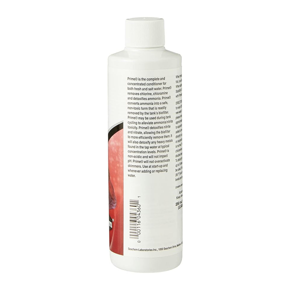 Back of Seachem Laboratories Prime Ammonia Detoxifier 250 ml